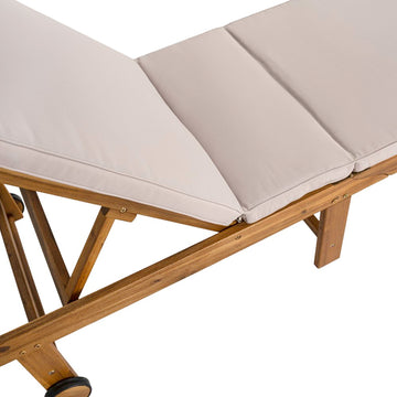 Mallorca 77.17"x23.62" Modern Classic Foldable Adjustable Wood Chaise Outdoor Lounge Chair with Cushion & Wheels